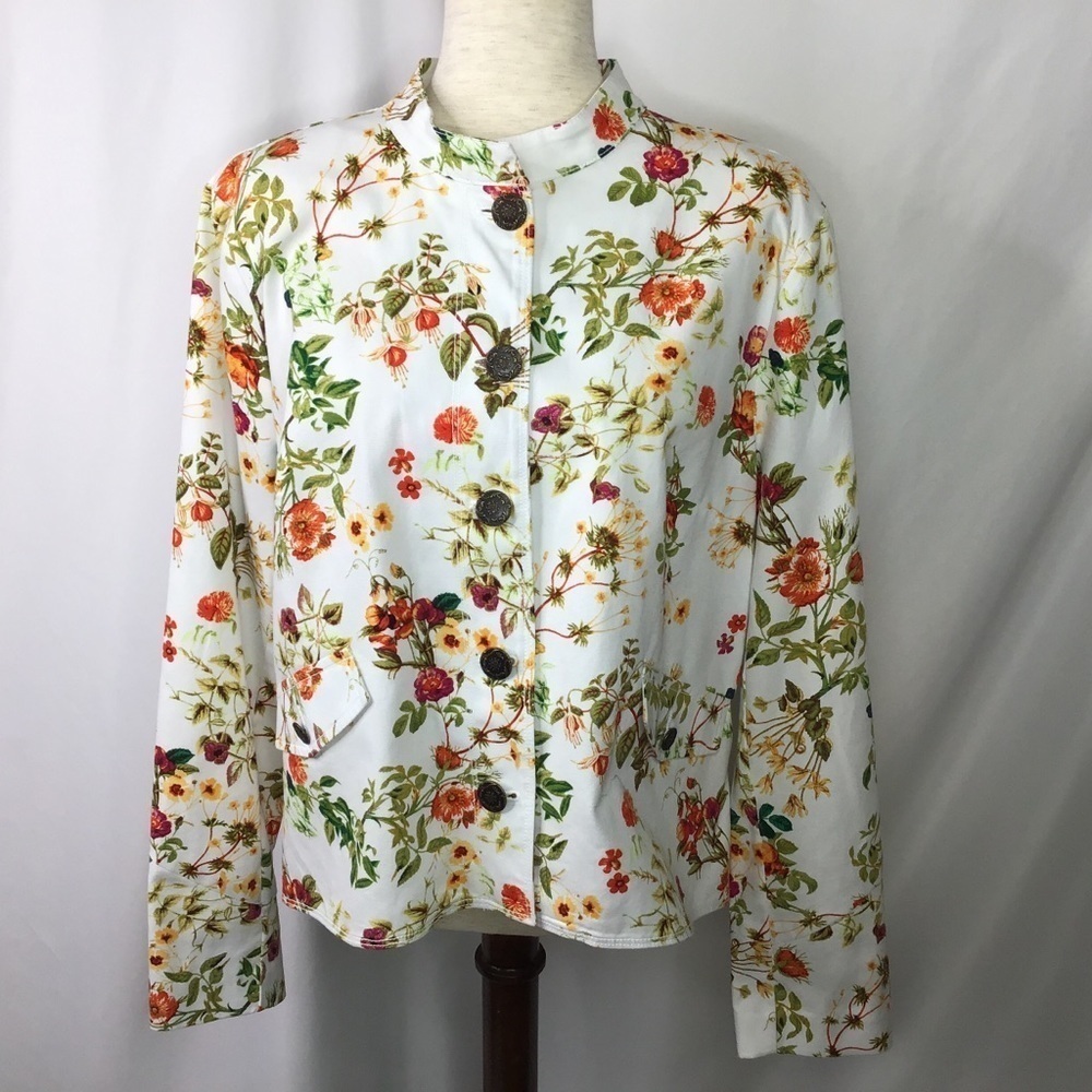 DISNEY Jacket Size XL Alice Looking Glass Atwood Floral Designer White